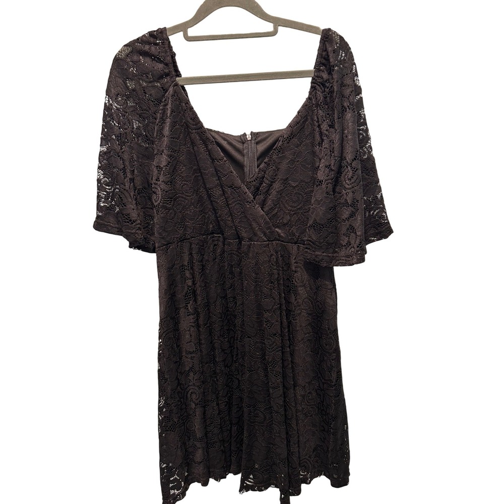 SHEIN Lace Mini Dress Black 1XL‎ Surplice Flutter Sleeve Romantic Goth Party